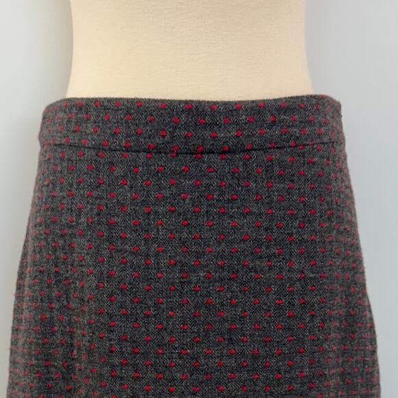 RED Valentino Flared Pleated Mini Skirt Wool Grey Red Dotted | Size 42 / US 6 - Picture 3 of 9